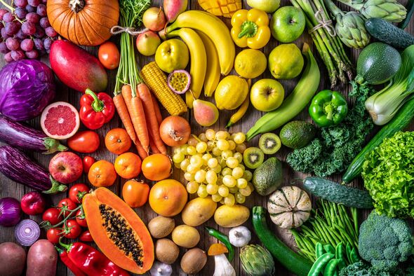 Colourful vegetables and fruits vegan food