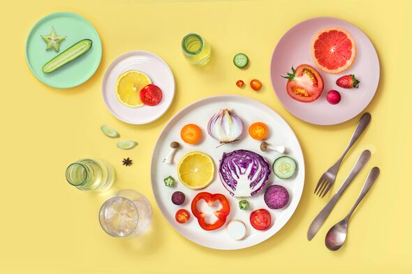 Minimalist style healthy colourful sliced food 