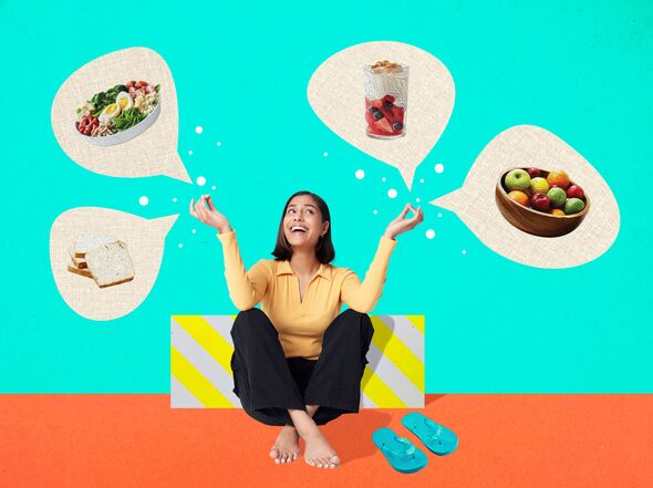 young woman in looking at healthy food 