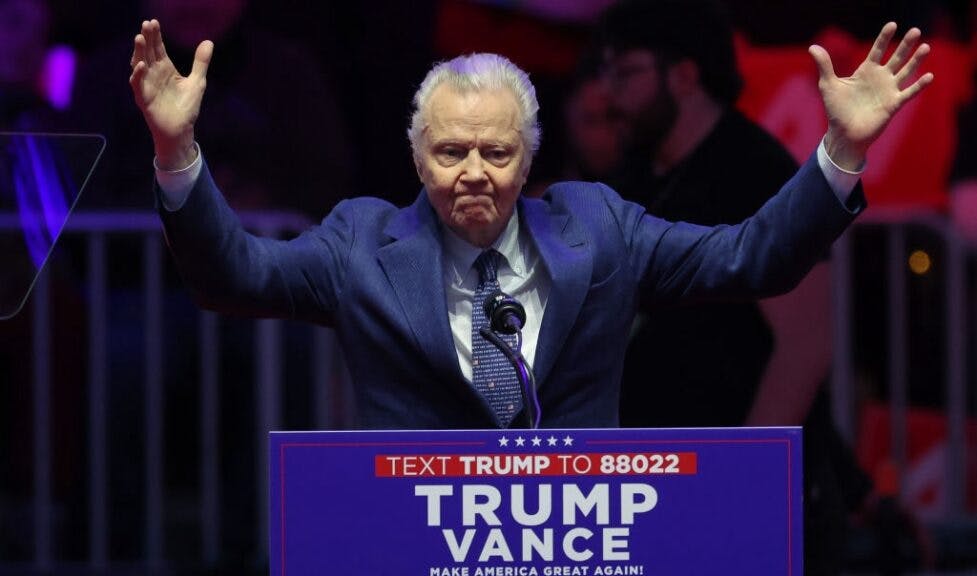 WASHINGTON, DC - JANUARY 19: Actor Jon Voight speaks at Donald Trump's victory rally on January 19, 2025 in Washington, DC. U.S. President-elect Trump and Vice President-elect JD Vance will be sworn in on January 20. (Photo by Scott Olson/Getty Images)