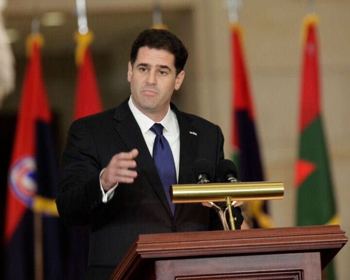 Ron Dermer, Ambassador of Israel to the United States speaks at "The Days of Remembrance," a ceremony led by the United States Holocaust Memorial Museum to honor the victims of the Holocaust and Nazi persecution on Capitol Hill in Washington DC, April 30, 2014. AFP Photo/ Chris Kleponis (Photo by CHRIS KLEPONIS / AFP) (Photo by CHRIS KLEPONIS/AFP via Getty Images)