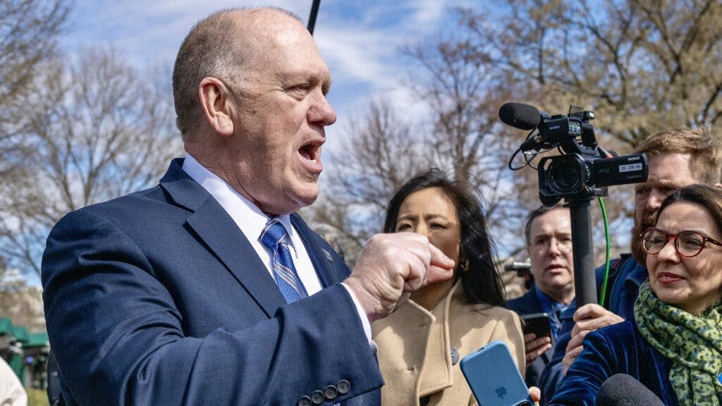 White House 'border czar' Tom Homan speaks with reporters outside the White House in Washington, DC, on March 17, 2025.