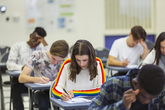 Students sitting at their desks.
