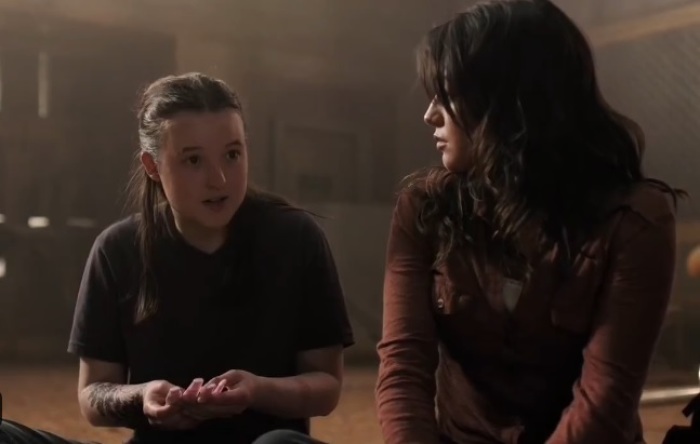 In the a 2025 episode of the hit zombie-apocalypse series 'The Last of Us,' the show's main character, Ellie (left), played by Bella Ramsey, learns Dina (right), her LGBT-identified girlfriend played by Isabela Merced, is pregnant with the child of her boyfriend Jesse.