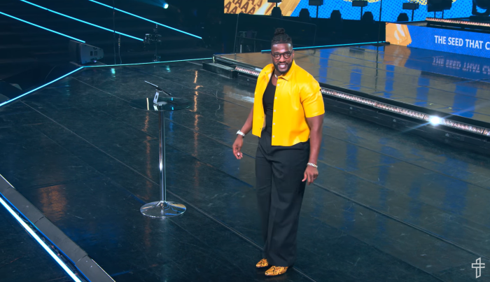 Pastor Michael Todd of Transformation Church in Tulsa, Oklahoma, preaches on April 27, 2025.