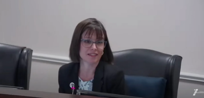Cabarrus County Schools board member Pam Escobar speaks during a meeting on April 14, 2025.
