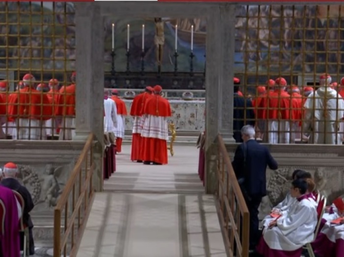 Roman Catholic Cardinals gather in the Sistine Chapel at the Vatican.