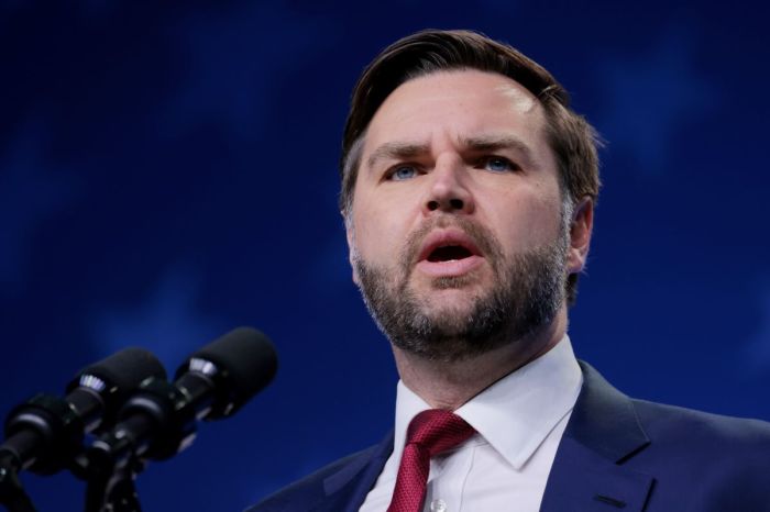 U.S. Vice President J.D. Vance speaks during the 20th annual National Catholic Prayer Breakfast at the Walter E. Washington Convention Center on Feb. 28, 2025, in Washington, D.C. 