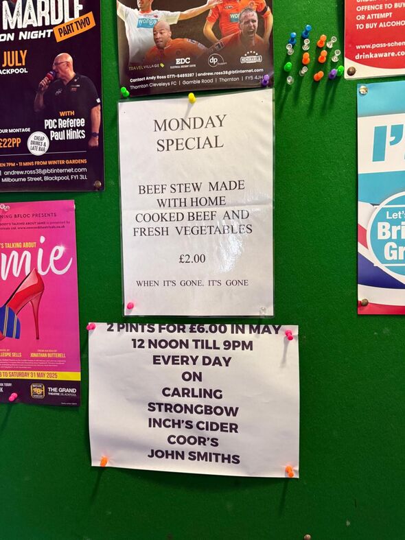 Offers inside the pub 
