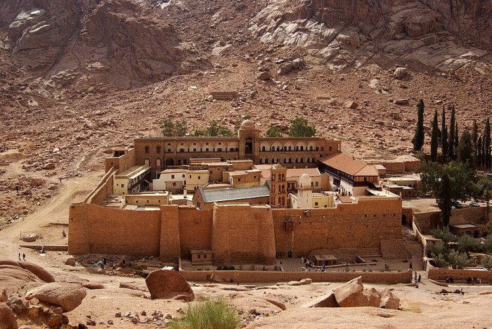 Saint Catherine's Monastery in Sinai, Egypt https://commons.wikimedia.org/wiki/File:Katharinenkloster_Sinai_BW_2.jpg