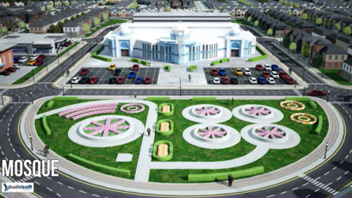 A screenshot of the proposed mosque and Islamic school at the EPIC City community.