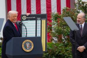President Donald Trump signs two executive orders on April 2 instituting tariffs