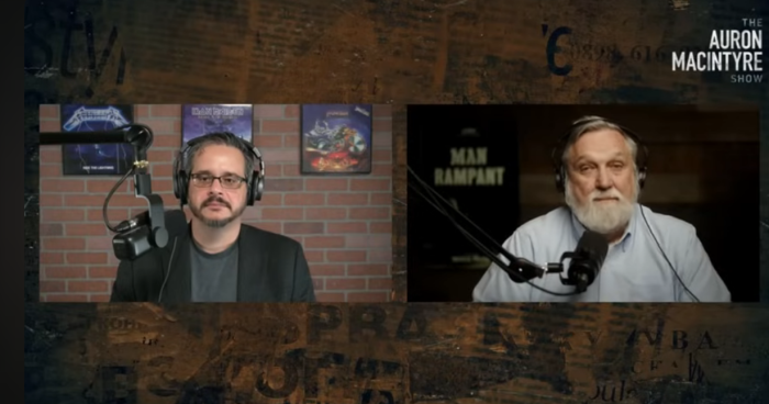Host Auron MacIntyre (left) with Pastor Douglas Wilson in an episode of 'The Auron MacIntyre Show' that aired on June 6, 2025.