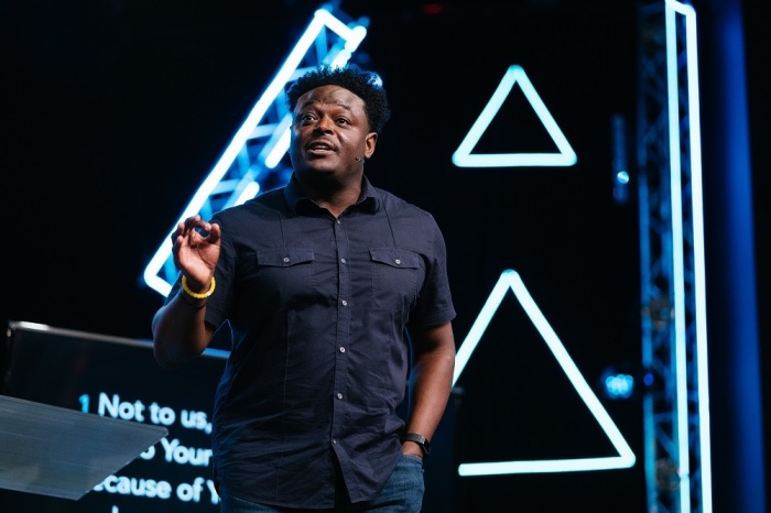 Pastor Derwin Gray preaches at Transformation Church in Indian Land, South Carolina.