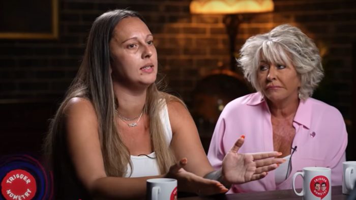 Grooming gang survivor Jade (L) appears alongside former detective-turned-whistleblower Maggie Oliver (R) on the 'Triggernometry' podcast on July 27, 2025. 