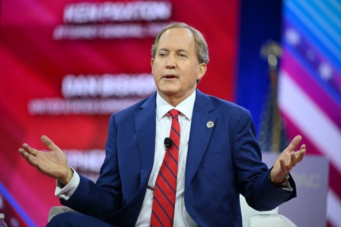 Texas Attorney General Ken Paxton speaks during the annual Conservative Political Action Conference meeting on Feb. 23, 2024, in National Harbor, Maryland. 