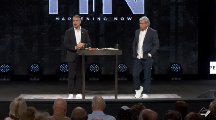 Author Amir Tsarfati and Pastor Jack Hibbs discuss Bible prophecy during a July 16 event at Calvary Chapel Chino Hills in Chino, California.