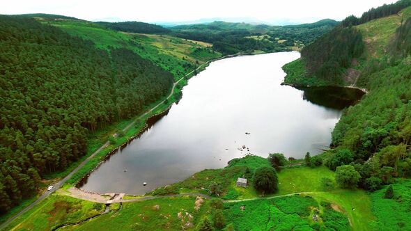 A steam running from Klondyke Mill, the largest largest lead mine building still standing in North Wales, enters Llyn Geirionydd