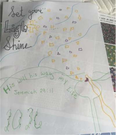 A photo of Steffans' second proposed design for her senior parking space, which was reportedly rejected because of its biblical quotation.