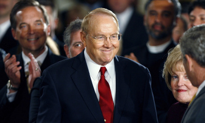 Dr. James Dobson (C), founder of Focus on the Family, participates in the National Day of Prayer ceremony at the White House May 3, 2007, in Washington, D.C.