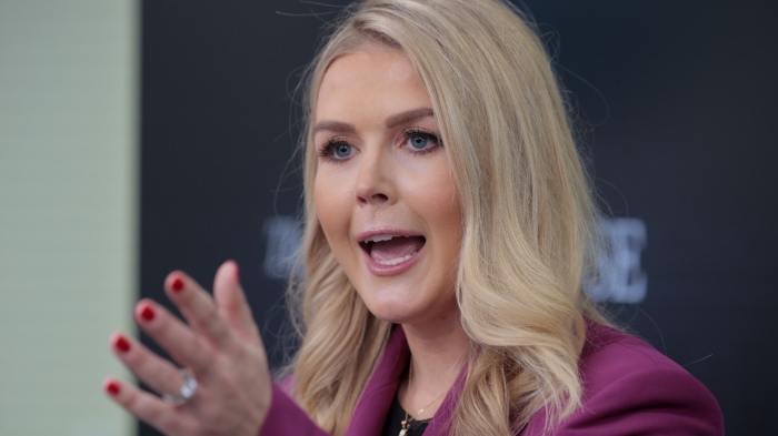 White House press secretary Karoline Leavitt holds a news conference in the Brady Press Briefing Room at the White House on Jan. 28, 2025, in Washington, D.C.
