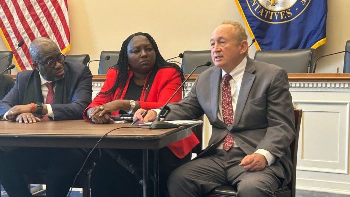 Truth Nigeria Senior Editor Doug Burton (R) speaks about the persecution of Nigerian Christians during a press conference at the Rayburn House Office Building in Washington, D.C., on Sept. 3, 2025.