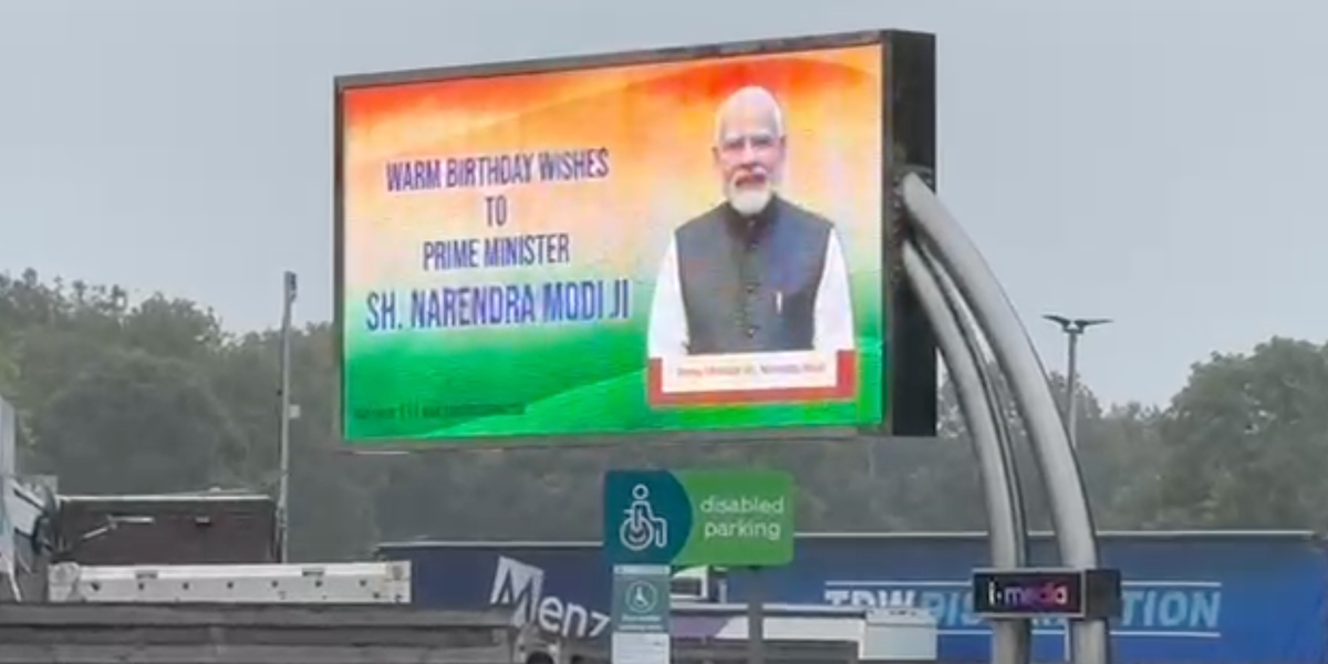 Drivers left bewildered after billboard wishing Indian Prime Minister Happy Birthday appears at M4 service station