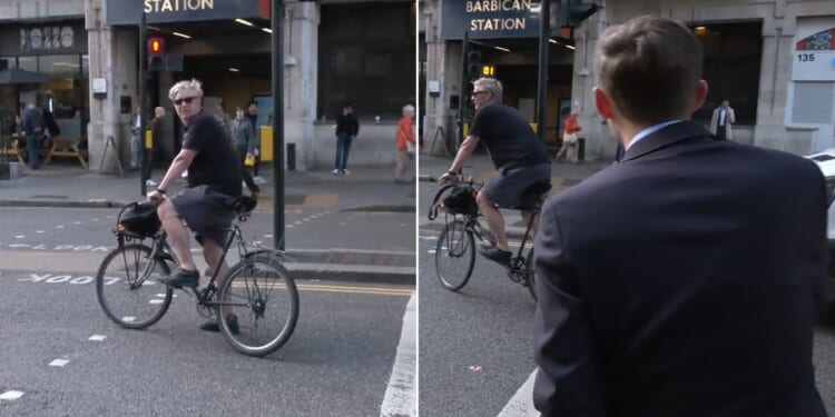 GB News reporter confronts London cyclists for running red lights and riding on the pavement: 'None of your business!'