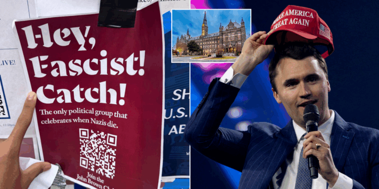 Georgetown University students terrified after far-left mob plasters up posters glorifying Charlie Kirk's killing