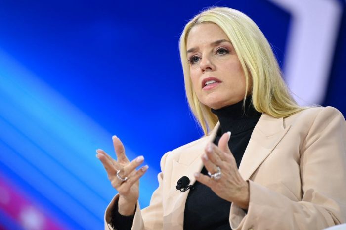 Pam Bondi speaks during the annual Conservative Political Action Conference (CPAC) meeting on Feb. 23, 2024, in National Harbor, Maryland. 
