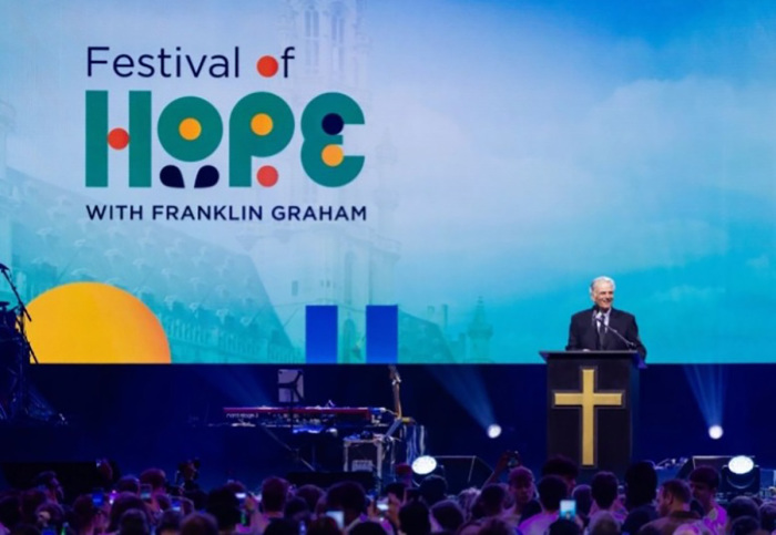 Evangelist Franklin Graham shared the Gospel with thousands at the packed Festival of Hope event in Brussels, Belgium. 