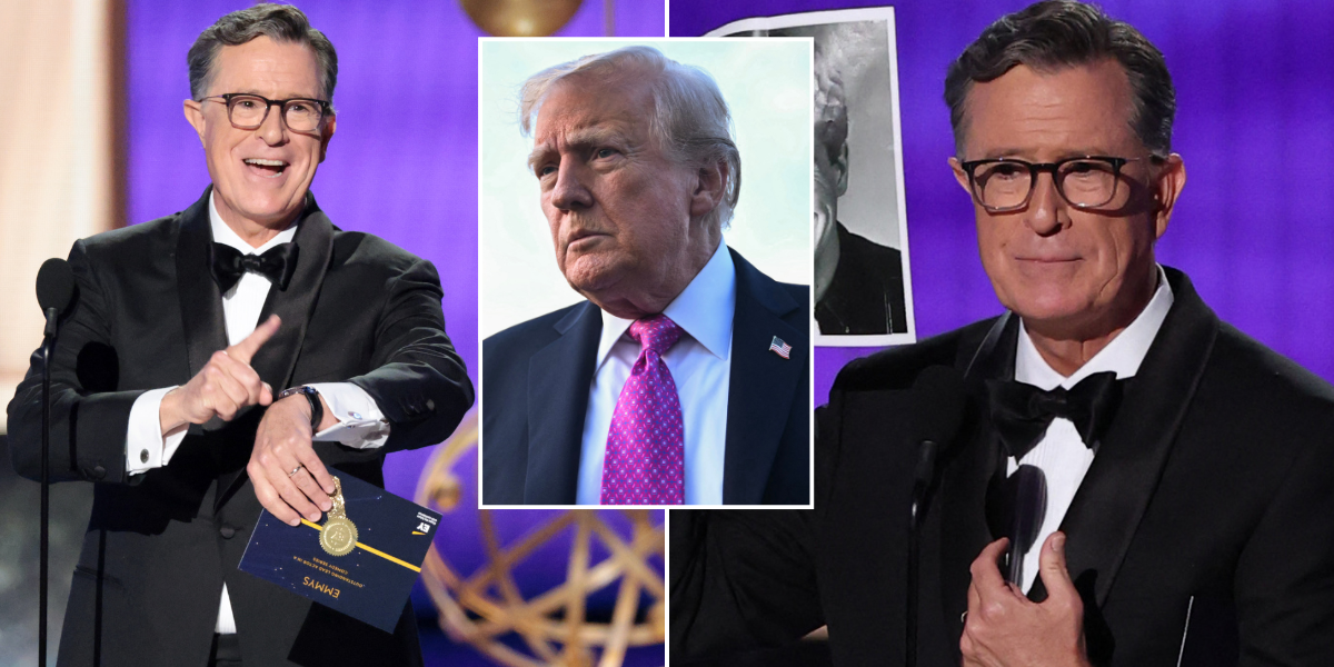 Stephen Colbert sparks fiery Emmys 2025 row as anti-Trump host given standing ovation amid show axe: 'Lefty political preaching!'