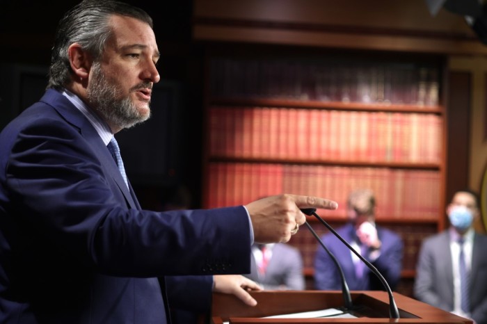 Sen. Ted Cruz, R-Texas, speaks during a news conference at the U.S. Capitol on Oct. 6, 2021, in Washington, D.C.