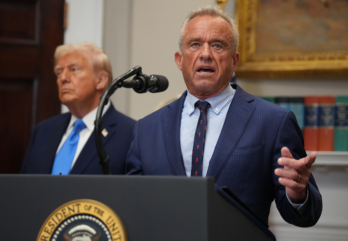 U.S. Health and Human Services Secretary Robert F. Kennedy Jr., joined by President Donald Trump, delivers an announcement on “significant medical and scientific findings for America’s children” in the Roosevelt Room of the White House on Sept. 22, 2025, in Washington, D.C. 