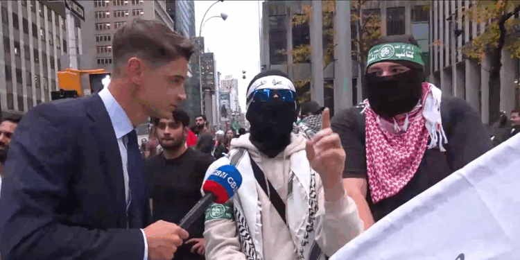 Palestine protests in New York: Ben Leo left stunned as pro-Gaza activist flies Hamas terror flag in central NYC