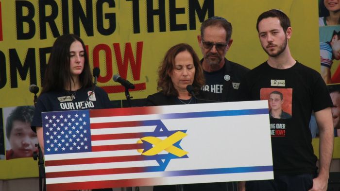 The family of Omer Neutra, an Israeli-American citizen whose body is being held hostage in Gaza, speak at the
