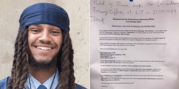 George Abaraonye REMOVED as Oxford Union president-elect after members vote him out in landslide