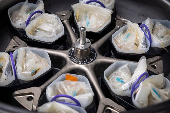 Blood packs in centrifuge Blood packs in centrifuge