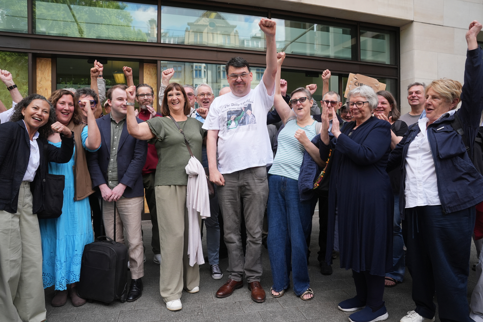 Graham Linehan with supporters outside Westminster Magistrates' Court