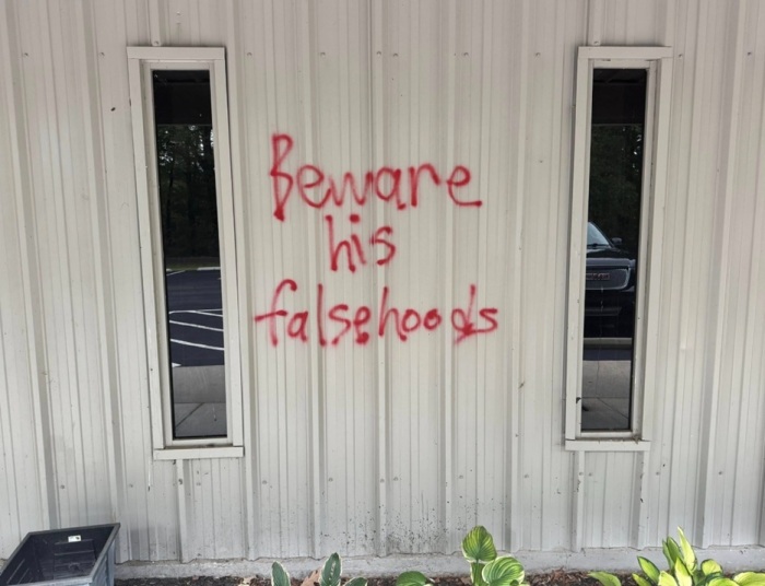 Vandalism that took place at Movement Church of Madison, Alabama, sometime between Oct. 7, 2025 and Oct. 8, 2025. 