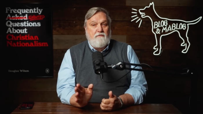 Pastor Douglas Wilson, above, reads his open letter to President Donald Trump about Heaven during an episode of