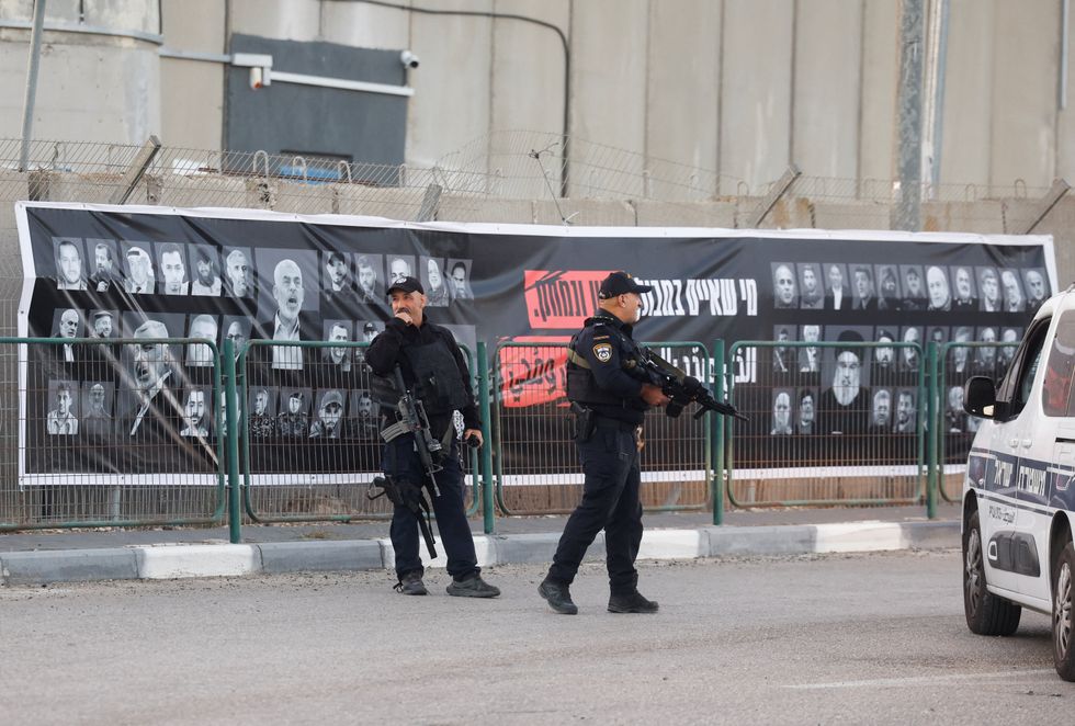 Security officials stand guard outside the Israeli military prison, Ofer\u200b