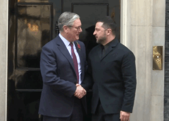President Zelensky arrives at Downing Street and is warmly embraced by Keir Starmer
