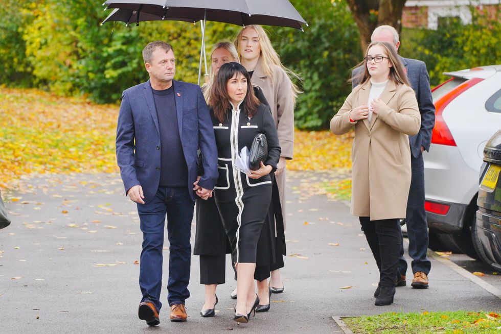 Anthony Beck (left) and Leighann McCready (centre), the parents of Jaysley Beck, arriving at Bulford Court Martial Centre \u200b