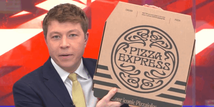 Watch hilarious moment Patrick Christys mocks Prince Andrew and hands out pizza