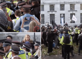 Moment police rush in as trans activists clash with pro-women’s rights group in London