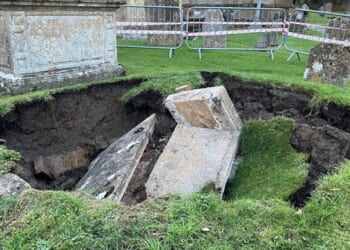 Tomb collapse reveals underground crypt in Somerset churchyard