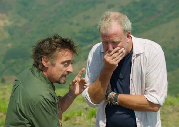 Richard Hammond with Jeremy Clarkson who puts hand over mouth Richard Hammond with Jeremy Clarkson who puts hand over mouth