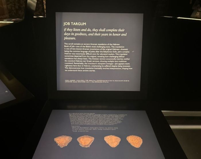 JOB TARGUM, a fragment on display at the Museum of the Bible's 