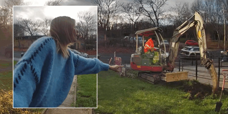 Mother's horror as neighbour orders digger to plough '15ft trench' in her front garden